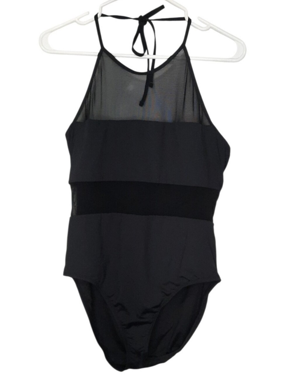 La Blanca Halter neck One Piece Bathing Suit Swim Suit Mesh Black Womens Size 14